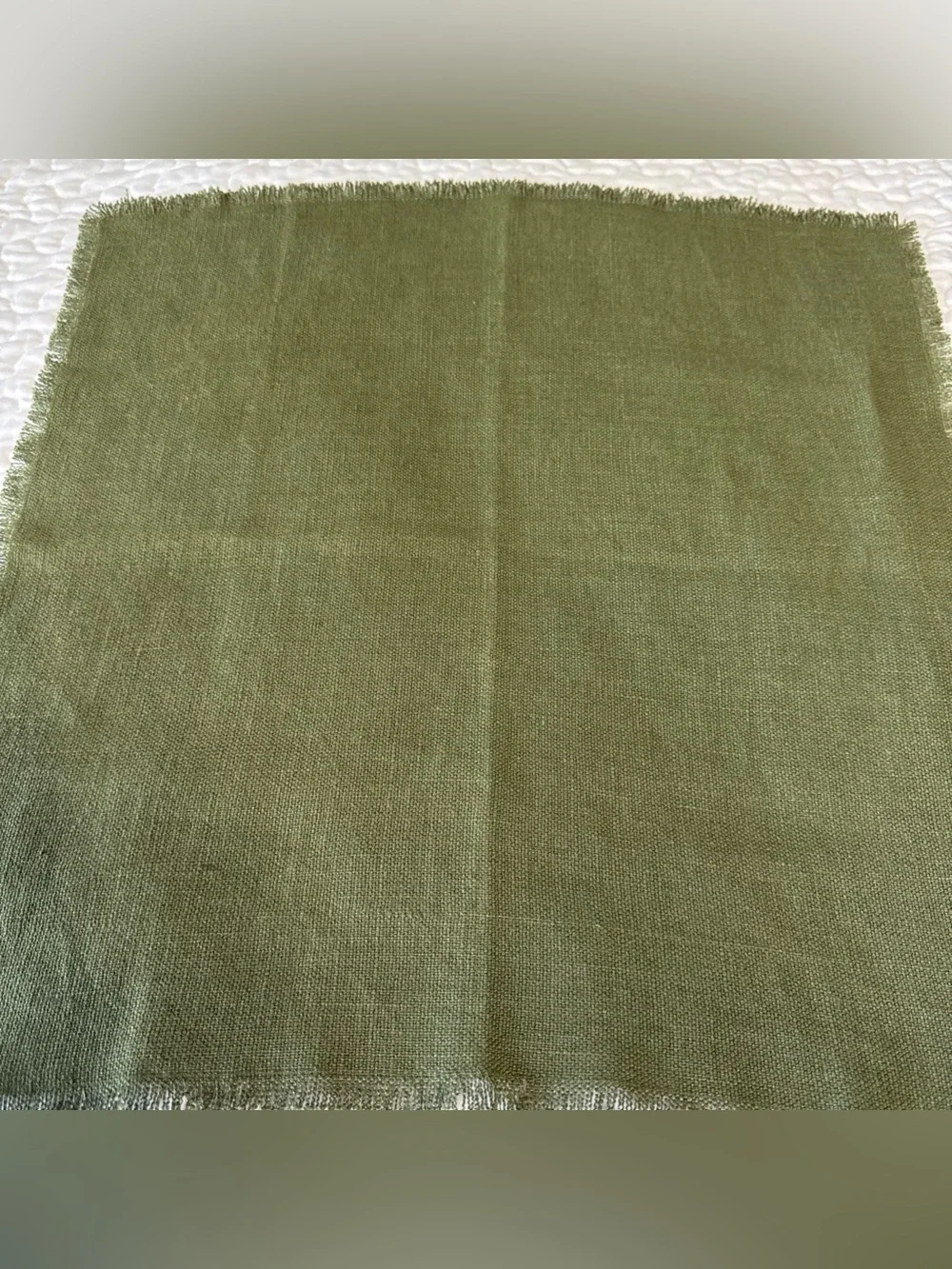 Williams Sonoma California Fringe Square One Linen Napkin Olive Green USA‎ Made